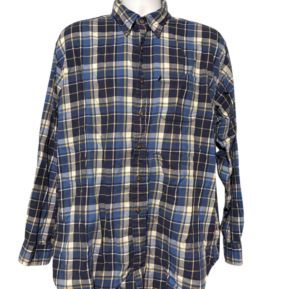 Men’s Brooks Brothers Blue and White Plaid Flannel Casual Button Down Shirt XL
